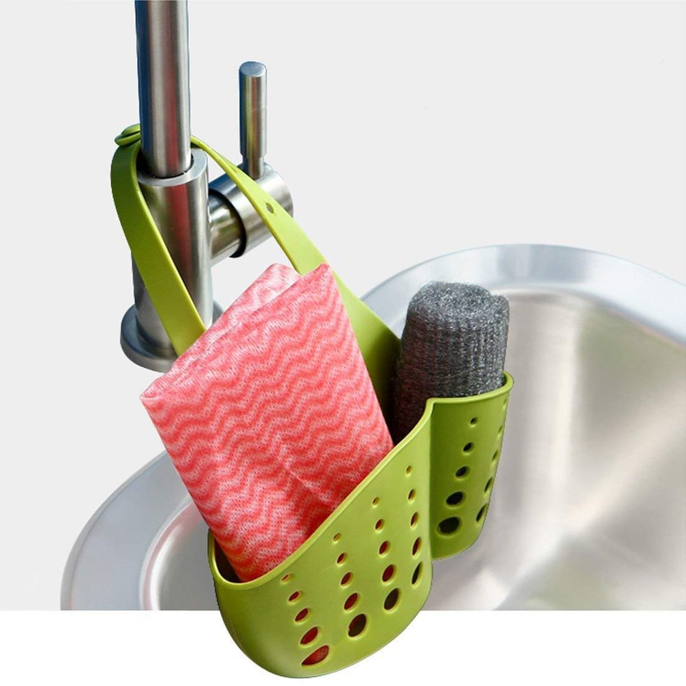 SQUICKLE Kitchen Bathroom Spong, Soap Silicone Hanging Organizer for Faucet Sink with Water Draining Holes(Pack of - 2) (Multicolor)