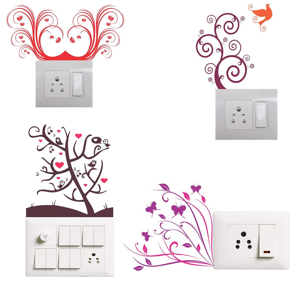Sticker Hub Beautiful Abstract Designs Switch Board Sticker Size-6cm x 15cm Set of -4 SW221