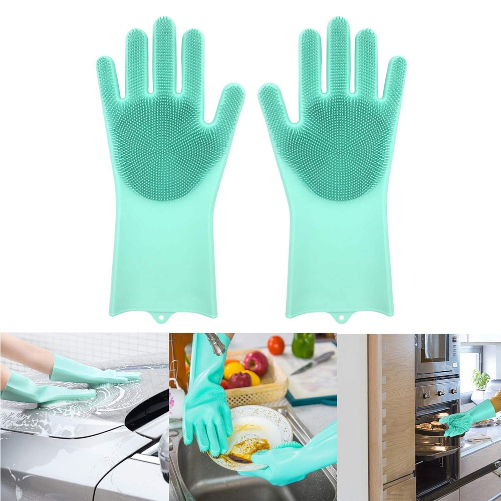 KLIP 2 DEAL Multipurpose Magic Dishwashing Gloves with Scrubber, Silicone Cleaning Reusable Scrub Gloves for Wash Dish,Kitchen, Bathroom(1 Pair, Random Color)