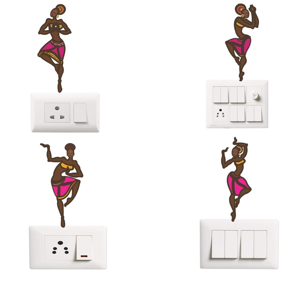 Sticker Hub Traditional Lady Switch Board Sticker Size-15cm x 7cm Set of -4 SW228