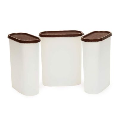 Mahaware Modular Oval Plastic Kitchen Container Set,2400 ml, Set of 3, Brown