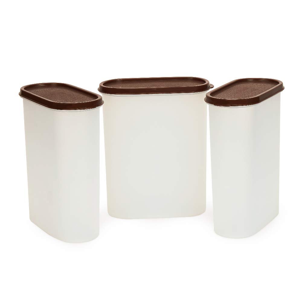 Mahaware Modular Oval Plastic Kitchen Container Set,2400 ml, Set of 3, Brown