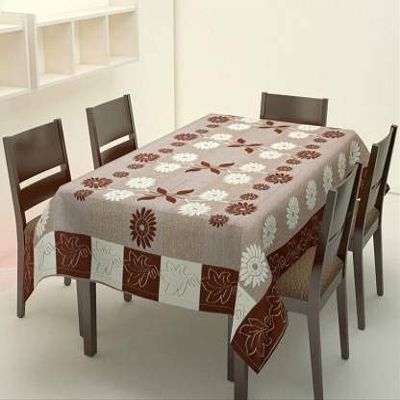 FAIRY HOME Net Coffee Stripe 6 Seater Rectangular Table Cover (Brown,Cotton, Pack of 1)