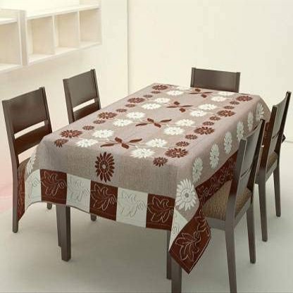 FAIRY HOME Net Coffee Stripe 6 Seater Rectangular Table Cover (Brown,Cotton, Pack of 1)