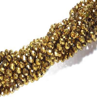 The Design Cart 6 MM Golden Metallic Rondelle Faceted Crystal Beads for Jewellery Making, Beading, Art and Craft Supplies (1 String)