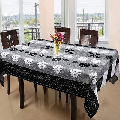 FAIRY HOME Net Stripe 6 Seater Rectangular Table Cover (Black,Cotton, Pack of 1)