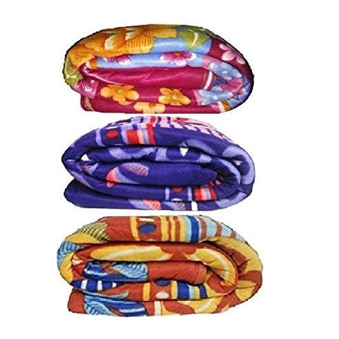 MUKHAKSH Single Bed Soft Touch Light Weight Polar Fleece Blanket for Light Winters/Summer/AC , Print May Vary, Multicolour (Pack of 3)