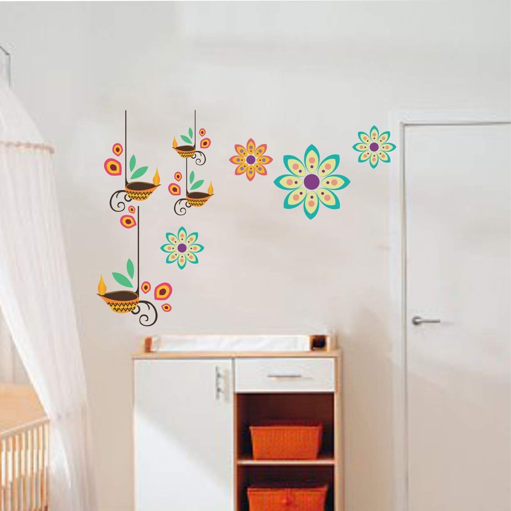 Decoration Wall Stickers| Wall Sticker for Living Room -Bedroom - Office - Kids Room - Hall - Home Dcor| Decoration Diwali Floral Wall Sticker & Decal Vinyl Sticker