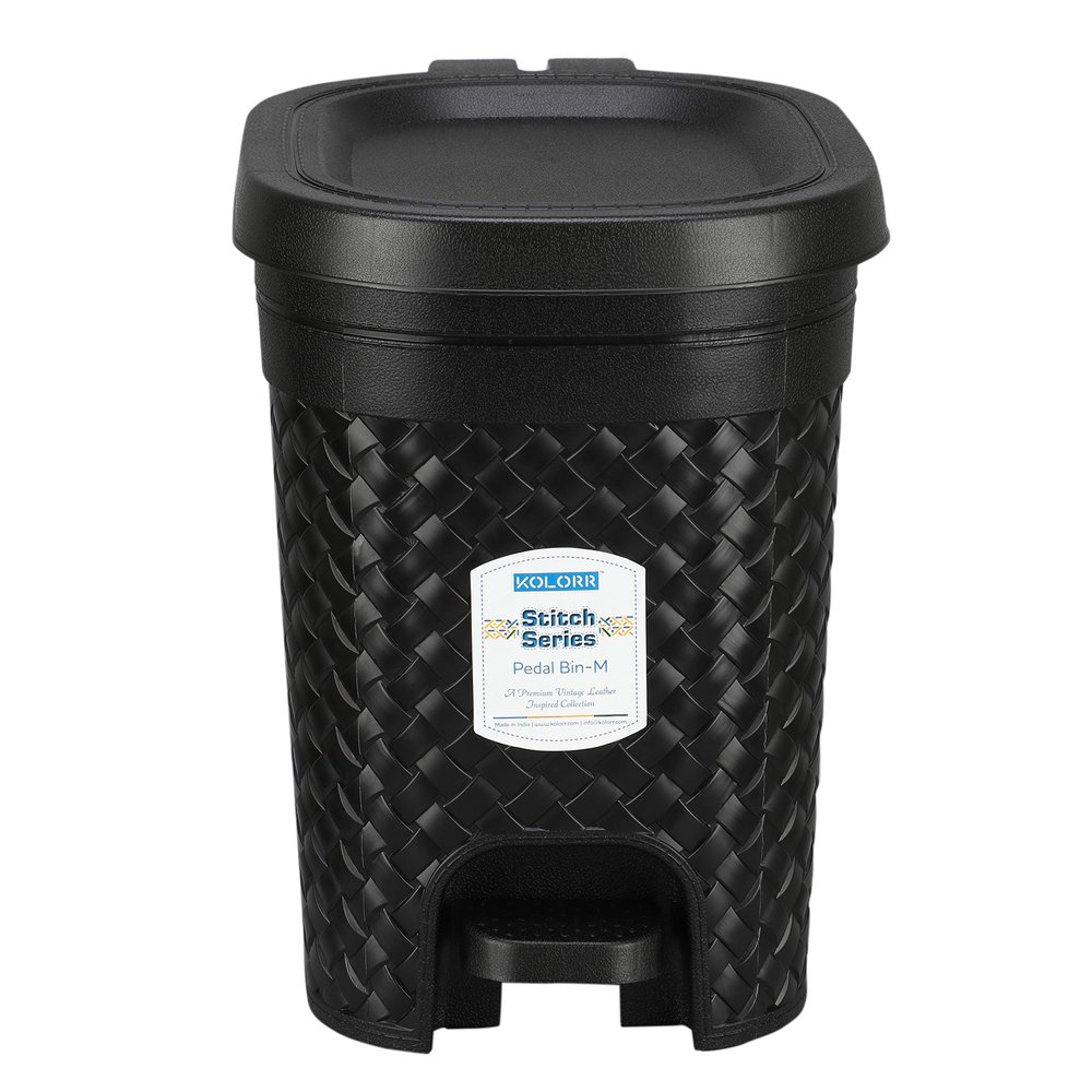 KOLORR Stitch 7 Liters Plastic Pedal Dustbin/Trash Can/Garbage Waste Bin with Lid for Home/Kitchen/Office/Bathroom & Washroom Black