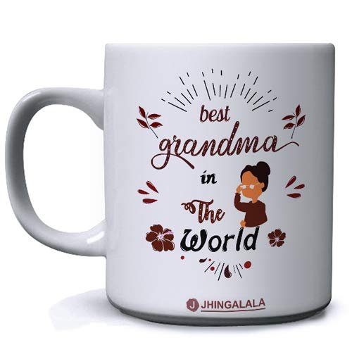 Jhingalala Best Grandma in The World Printed Ceramic Coffee Mug White - 11 Oz Mug Gift for Grandmother (JC10125)