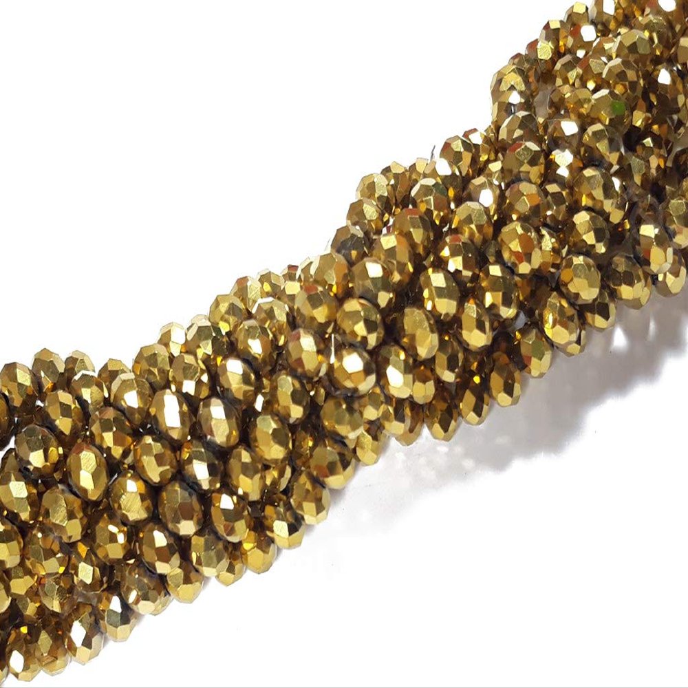 The Design Cart 2 MM Golden Metallic Rondelle Faceted Crystal Beads for Jewellery Making, Beading, Art and Craft Supplies (5 Strings)