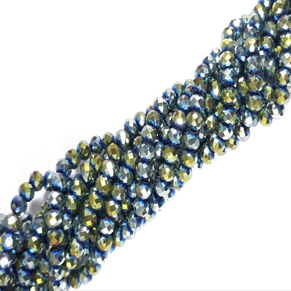 The Design Cart 8 MM Green Metallic Rondelle Faceted Crystal Beads for Jewellery Making, Beading, Art and Craft Supplies (1 String)
