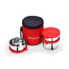 oliveware Lovely Stylo Lunch Box, Leak Proof & BPA Free Lid, 3 Stainless Steel Containers (2x290ml & 500ml), Fabric Jacket - Red view 1