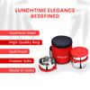 oliveware Lovely Stylo Lunch Box, Leak Proof & BPA Free Lid, 3 Stainless Steel Containers (2x290ml & 500ml), Fabric Jacket - Red view 3