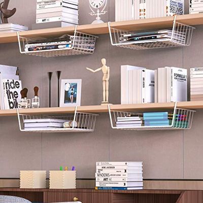 FWQPRA Stainless Steel 1Pcs Under Shelf Basket White Wire Rack, Slides Under Shelves For Storage/White Wire Under Shelf Storage Basket Color White(16 Inch)