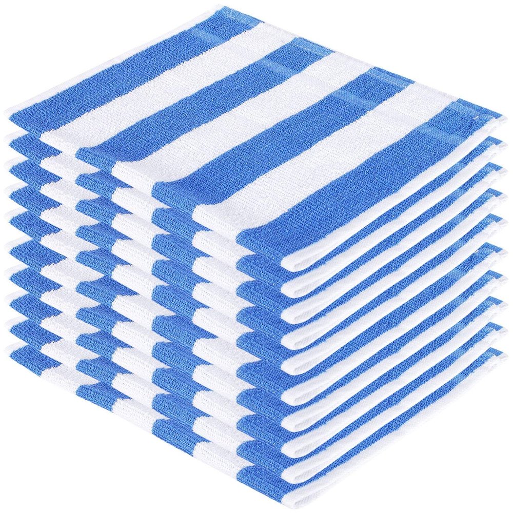 Talwar Home Decor 300 GSM Cotton Hand Towel Set (Blue and White) - 10 Piece