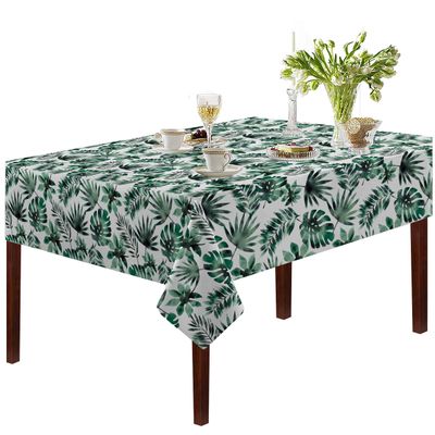 Oasis Home Collection Cotton Big Leaf Printed 6 Seater Table Cloth (60 X 70 In, Green)