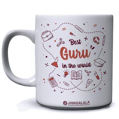 Jhingalala Best Guru in The World Printed Ceramic Coffee Mug White - 11 Oz Mug Gift for Teacher (JC105437)