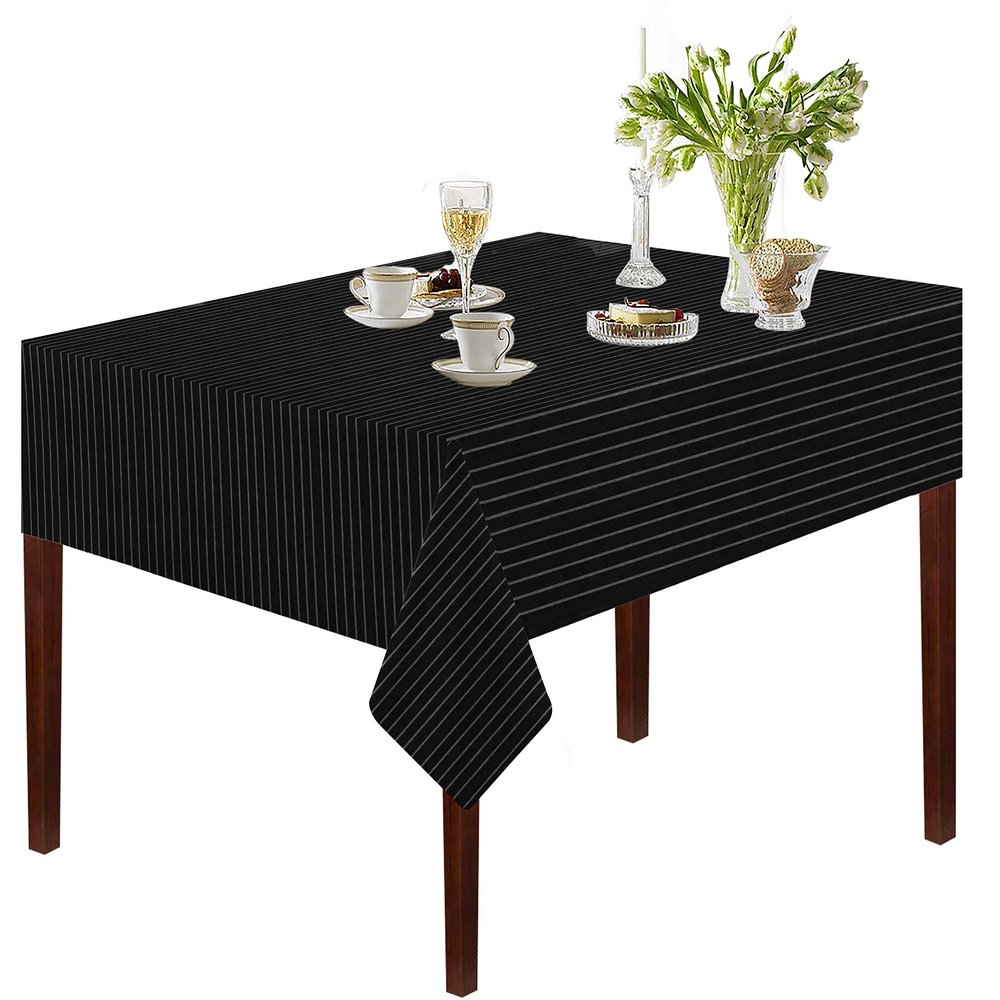 Oasis Home Collection Cotton YD Table Cloth - Z Black Stripe - 8 Seater