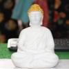 Goldiluxe Polyresin Sitting Buddha Idol Statue Showpiece for Home Decor Yellow and White, 24 cm. view 1