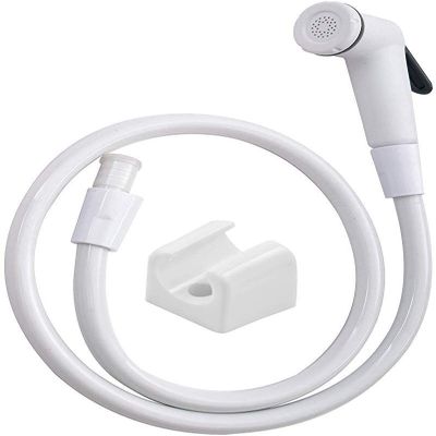 A to Z PVC Polished Health Faucet Set with PVC Flexible Tube Wall Hook (Ivory, 1mtr)