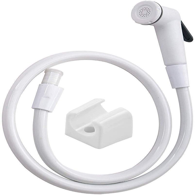 A to Z PVC Polished Health Faucet Set with PVC Flexible Tube Wall Hook (Ivory, 1mtr)
