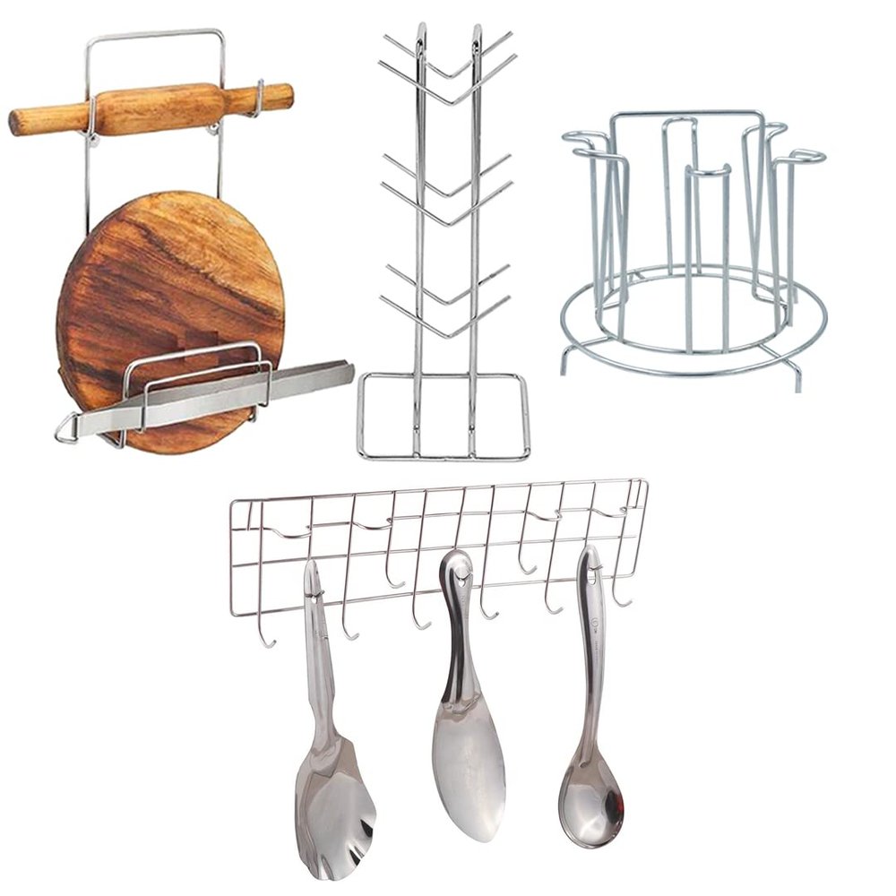Oc9 Mirror Finish Stainless Steel Cup and Saucer Stand/Holder for 6 Cups, 6 Plates (Trio) Steel