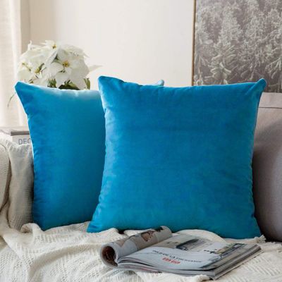 Khooti Velvet Cushion Cover, 12x12 | Bondi Blue | Pack of 2 | Solid Plain Soft & Smooth, Decorative Cushion Covers for Living Room, Bedroom, Couches, Chairs, Sofas, Beds & Home Decor
