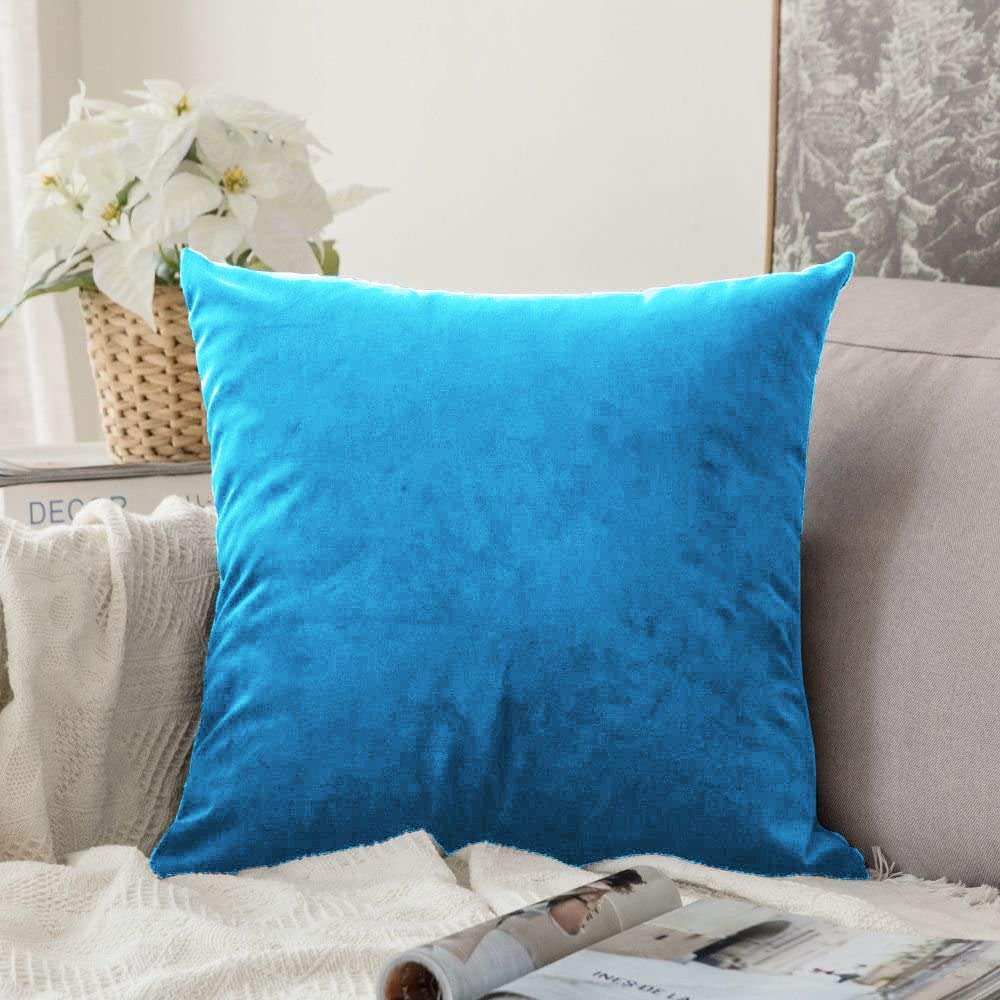 Khooti Velvet Cushion Cover, 28x28 | Bondi Blue | Pack of 1 | Solid Plain Soft & Smooth, Decorative Cushion Covers for Living Room, Bedroom, Couches, Chairs, Sofas, Beds & Home Decor