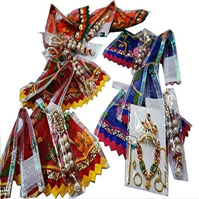 DHINCHAK Bhagwan Poshaak set 6 piece with 6 Maala and 1 laddu gopal accessory set , Multicolor