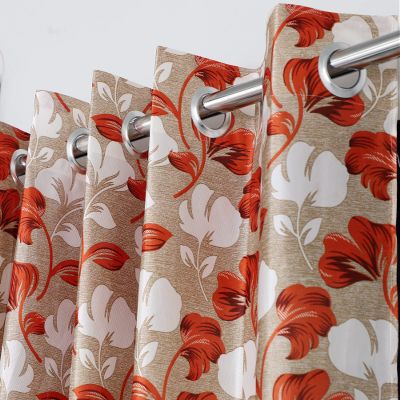 Exporthub 2 Pieces Fancy Design Orange Floral Leaf Polyester Eyelet Window Curtains - Length 6 Feet, (EHSPR723_64)