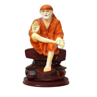 krishnagallery Polyresin Sai Baba Statue Idol - Size 7 Inch, Orange
