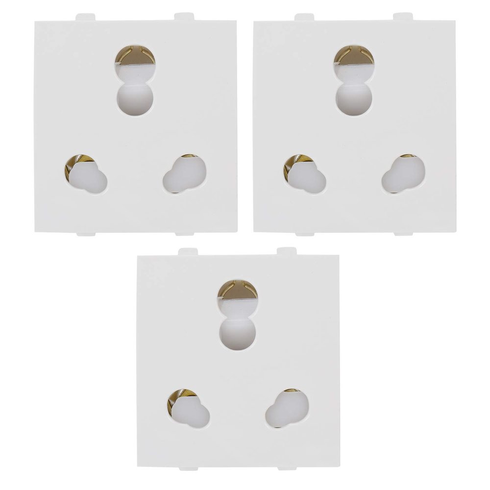 CONA 9416 Status 3Pin Universal 6/16A Socket with Shutter - Pack of 3|Electrical Socket For Home, Office, Shop etc