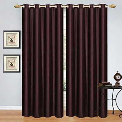Panipat Textile Curtain Polyresin Solid Grommet Curtain, Window - 6 Feet, Brown, Pack of 1, Grommets, Eyelet