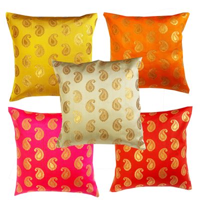 VIREO Dopian Silk Cushion Cover (16 x16 inches, Pink Parrot) -Set of 5