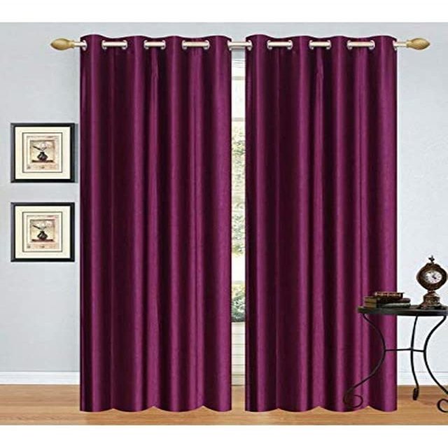 Panipat Textile Curtain Polyresin Solid Grommet Curtain, Door - 7 Feet, Wine, Pack of 1, Grommets
