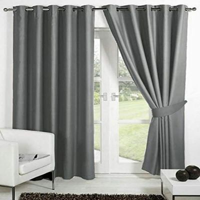 Panipat Textile Curtain Polyresin Solid Door Curtain, 7 Feet, Grey, Pack Of 1, Grommets, Eyelet, Washable