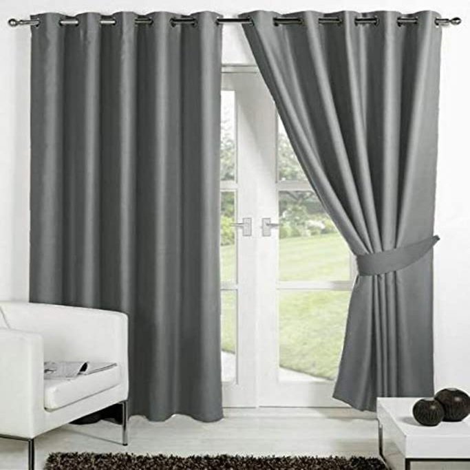 Panipat Textile Curtain Polyresin Solid Door Curtain, 7 Feet, Grey, Pack Of 1, Grommets, Eyelet, Washable