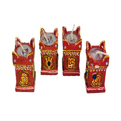 ShopMeFast Earthenware Clay Tulsi Kyara Decorative Diwali Diya for Diwali Decoration, Puja, Festival Decoration & Home Decoration (Pack of 4, Bright Red)
