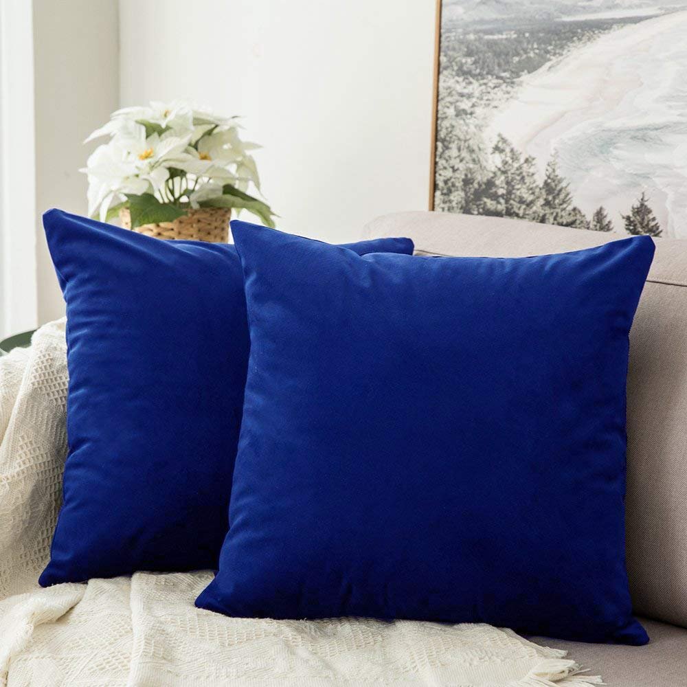 Khooti Velvet Cushion Cover, 12x12 | Royal Blue | Pack of 2 | Solid Plain Soft & Smooth, Decorative Cushion Covers for Living Room, Bedroom, Couches, Chairs, Sofas, Beds & Home Decor