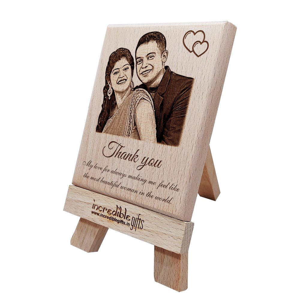 Incredible Gifts India Personalized Wooden Plaque Thankyou Gift for Wife (5x4 inches, Wood, Brown)