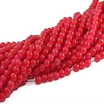 The Design Cart 6MM Red Spherical Glass Pearl for Jewellery Making, Beading, Art and Craft Supplies (1 String)