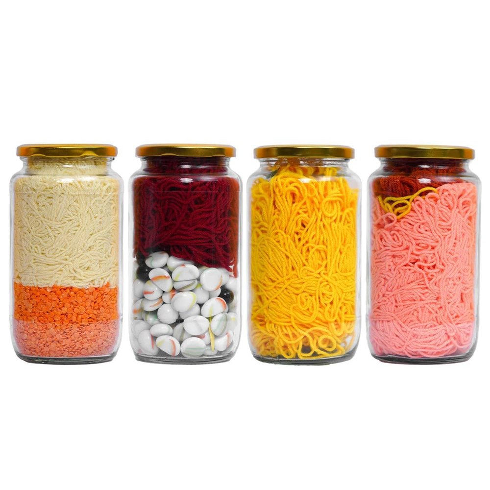 STAR WORK Air Tight Glass Jars | Transparent Storage Containers for Pickle Masala Grains and Spices (1000 ml Pack of 4