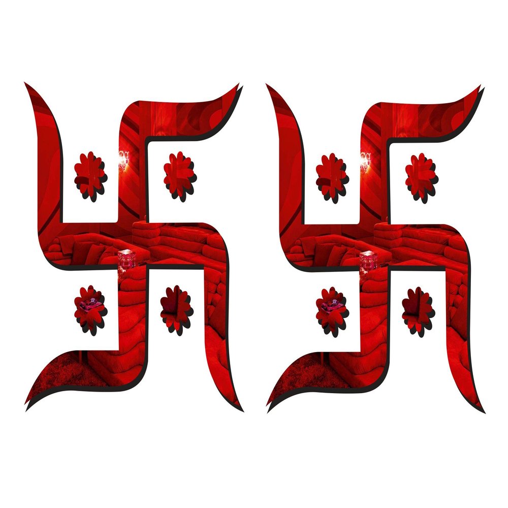 Creatick Studio Acrylic Decorative Swastik 3D Acrylic Mirror Wall Sticker (Red)