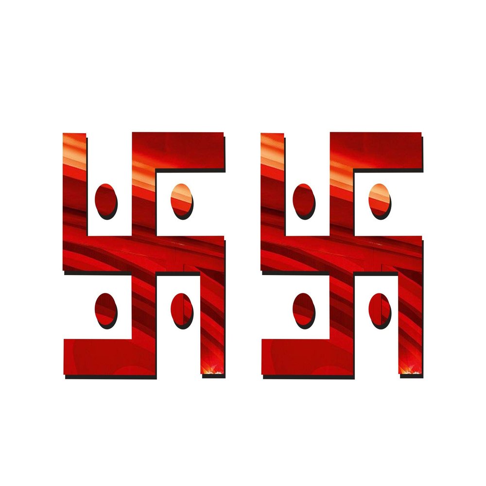 Creatick Studio Acrylic Decorative Swastik 3D Acrylic Mirror Wall Sticker (Red)