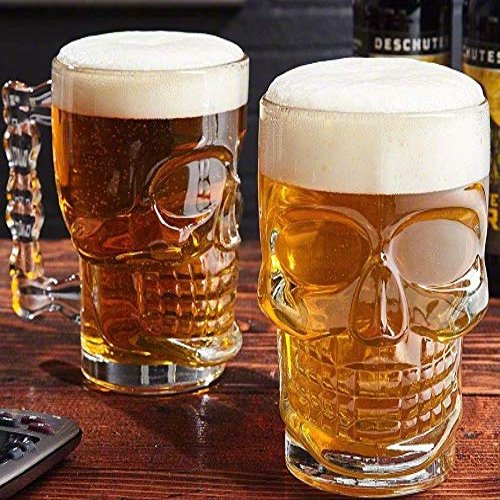 MIR9 Glass Skull Beer Mug 520ML for Your Home Bar (Set of 2)