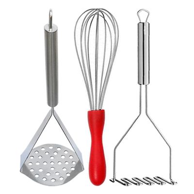 Oc9 Stainless Steel Egg Whisk/Egg Beater (Pack of 2) & Potato Masher/Pav Bhaji Masher for Kitchen