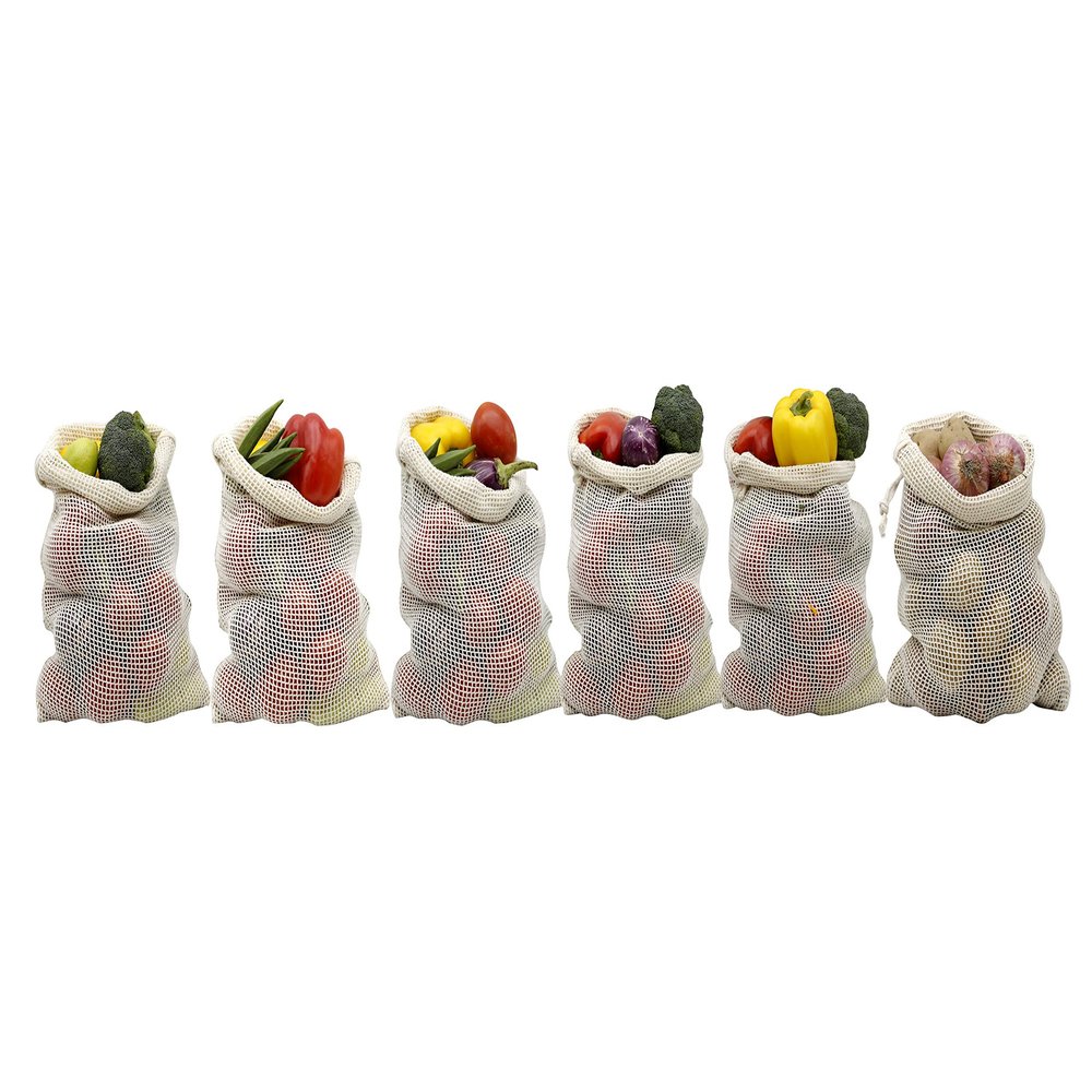 Clean Planet Fridge Bag for Vegetables Storage Net Bags for Fridge : Eco-Friendly, Non-Toxic, Washable, Reusable, Natural - Set of 6 (9.5" x 14")