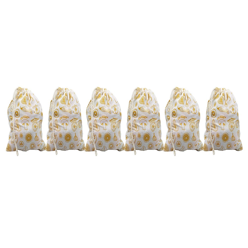 Clean Planet Cotton ECO Reusable Storage Bags (Set of 6, Turmeric)