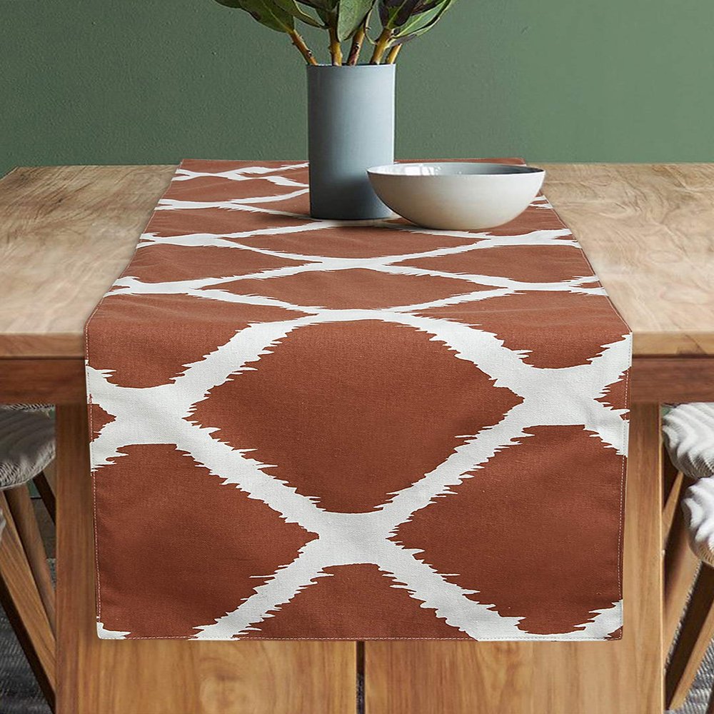 Dekor World Ekat Printed Rust Table Runner (33x120cm) (Pack of 1)-4 Seater Dinning & Center Table